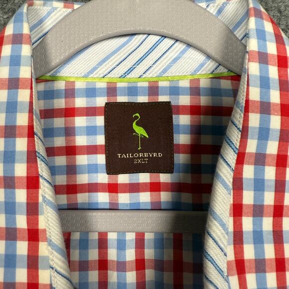 Tailorbyrd Mens Size 2XLT Gingham Button Up Shirt Red Blue Cotton Long Sleeves - Picture 8 of 9